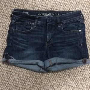American eagle dark blue wash denim shorts